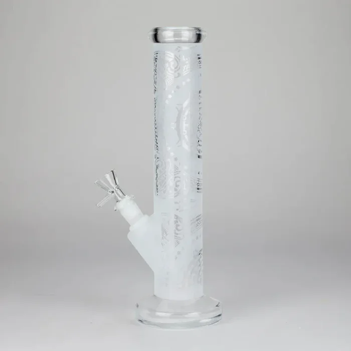 11″ Straight Tube Classic Frosted Glass Bong – Pattern 1