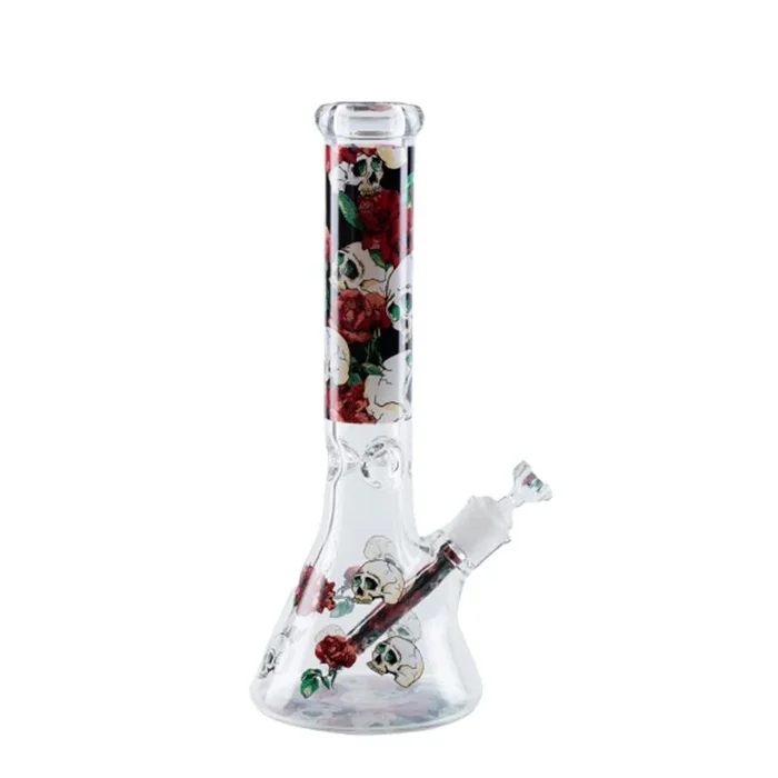 14″ 7mm Skull Red Roses Design Exclusive License Glass Bong
