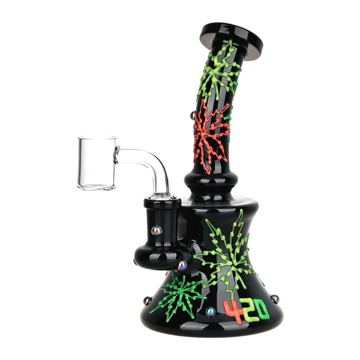 420 Neon Hemp Leaf Glow In The Dark Dab Rig – 6.5″