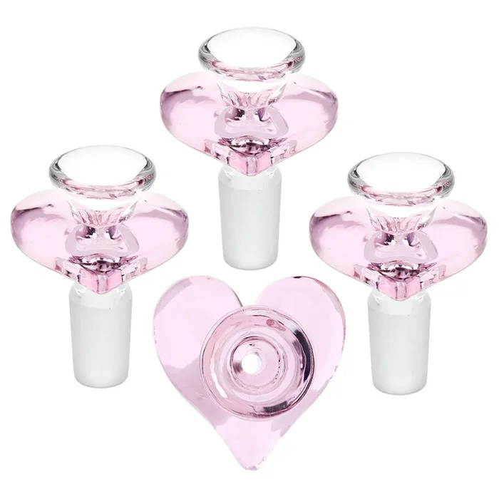 4CT BUNDLE – Pink Heart Glass Herb Bowl – 14mm Male