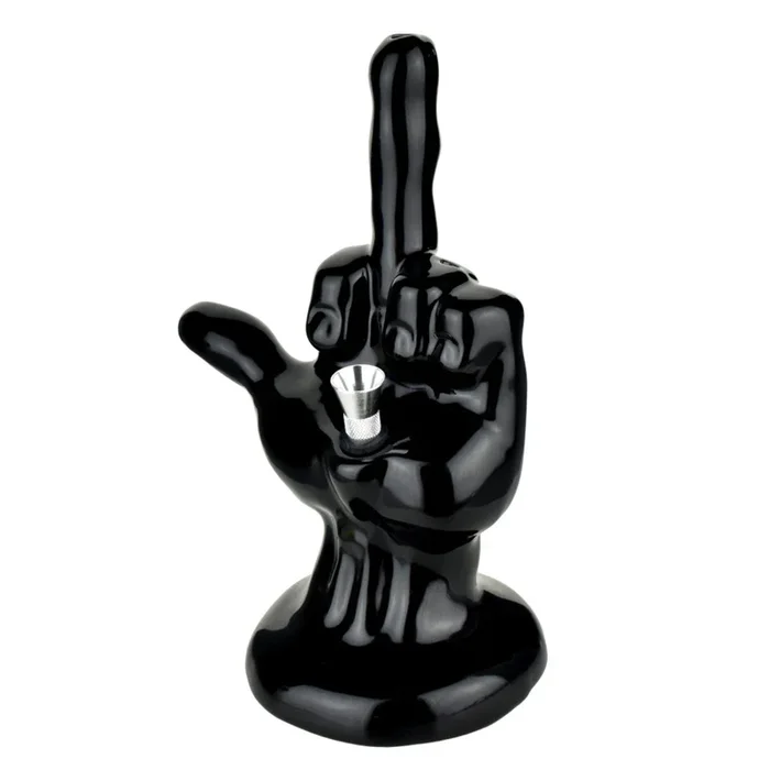 8.5“ of One-Fingered Salute Ceramic Water Pipe
