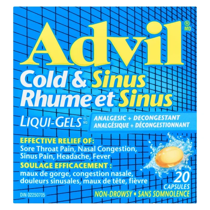 Advil Cold & Sinus Liqui-Gels Analgesic + Decongestant Capsules, 20-Pack