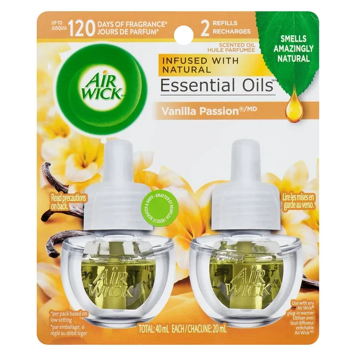 Air Wick Essential Oils Scented Oil Vanilla Passion Fragrance, 2-Pack, 20-ml