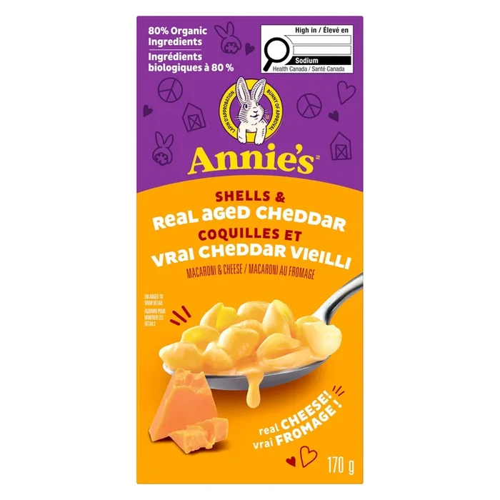 Annie’s Macaroni au Fromage Coquilles et Vrai Cheddar Vieilli, 170 g