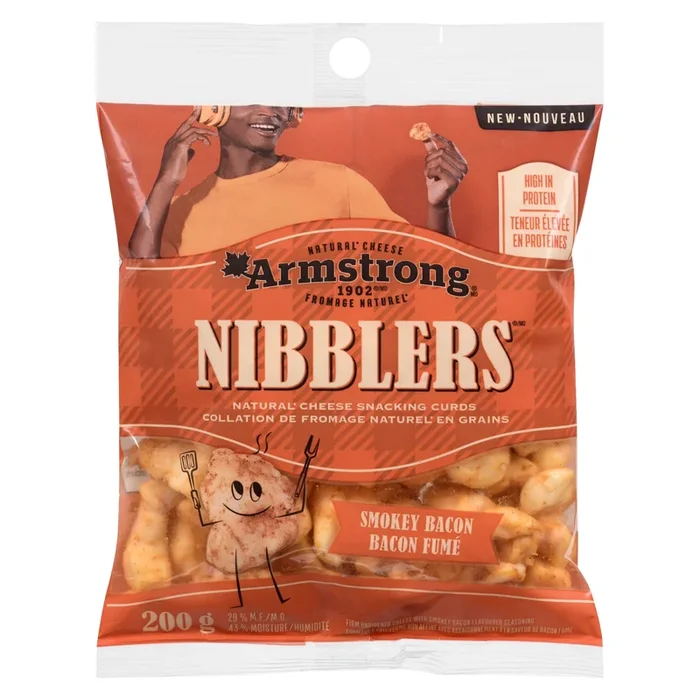Armstrong Nibblers Natural Cheese Snacking Curds Smokey Bacon, 29 % M.F., 200 g