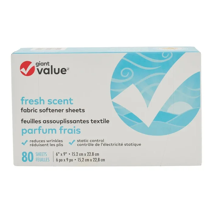 Assouplissant textile en feuilles Giant Value, emballage de 80