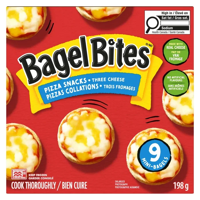 Bagel Bites Pizzas Collations Trois Fromages 9 Mini-Bagels, 198 g