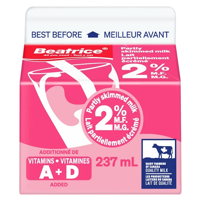 Beatrice Fresh Partly Skimmed Milk 2% M.F., 237-ml