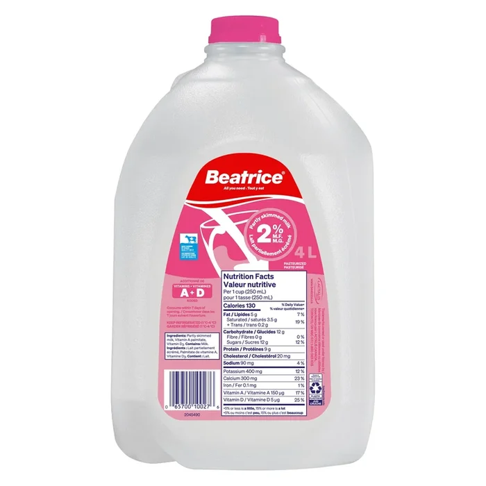 Beatrice Partly Skimmed Milk 2% M.F., 4-L