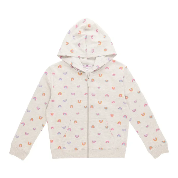 BELLA & BIRDIE Girls’ Rainbow Fun Printed Zip-Up Hoodie