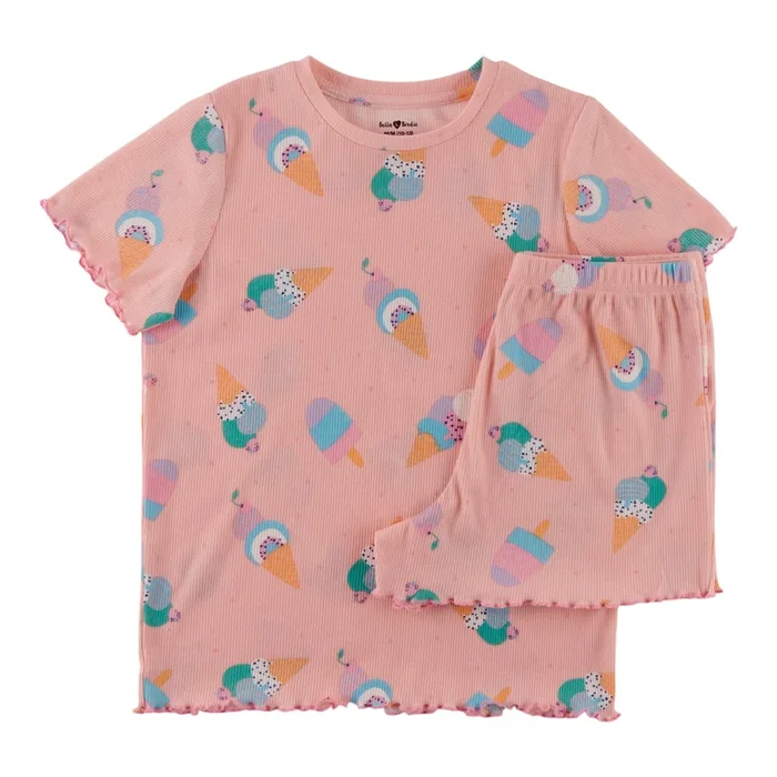 BELLA & BIRDIE Girls’ Ribbed PJ Short Set, 2-Piece