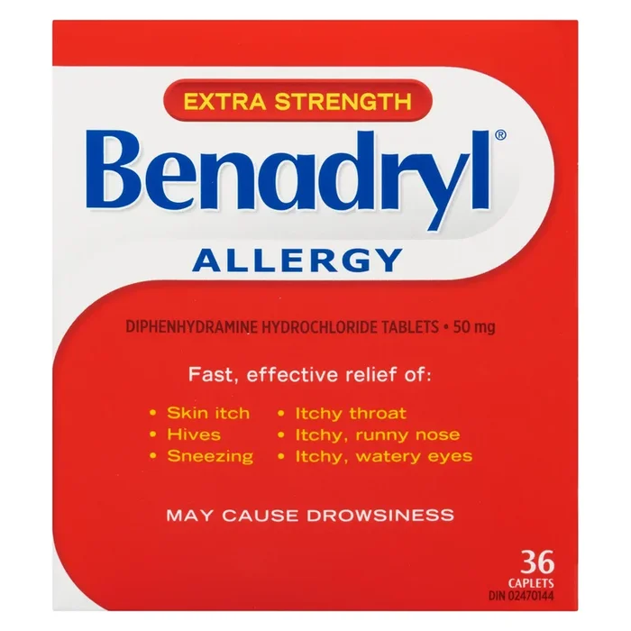Benadryl Diphenhydramine Hydrochloride Extra Strength Allergy Tablets, 36-Pack, 50-mg