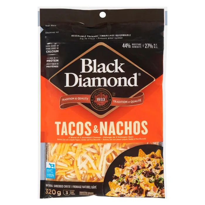 Black Diamond Tacos & Nachos Natural Shredded Cheese 29 % M.F., 320-g