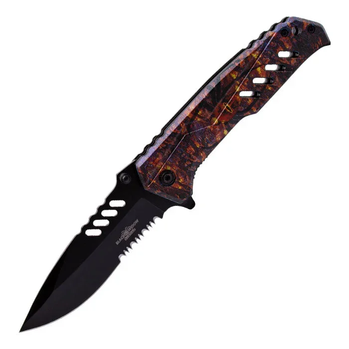 Black Widow – 8″ Spider in a Fire Foldable Pocket Knife