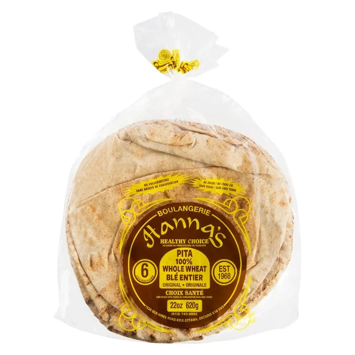 Boulangerie Hanna’s Pita Original 100% Whole Wheat Loaves, 6-Pack, 620-g