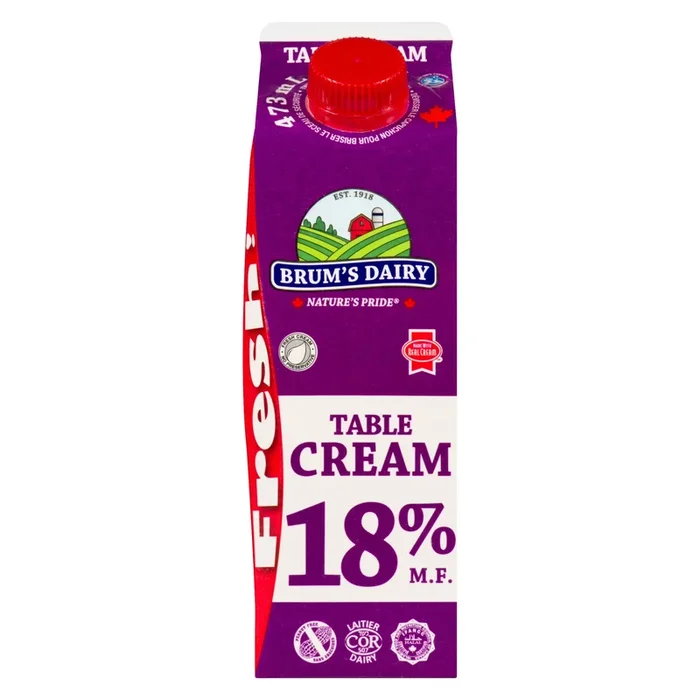 Brum’s Dairy 18% M.F. Table Cream, 473-ml