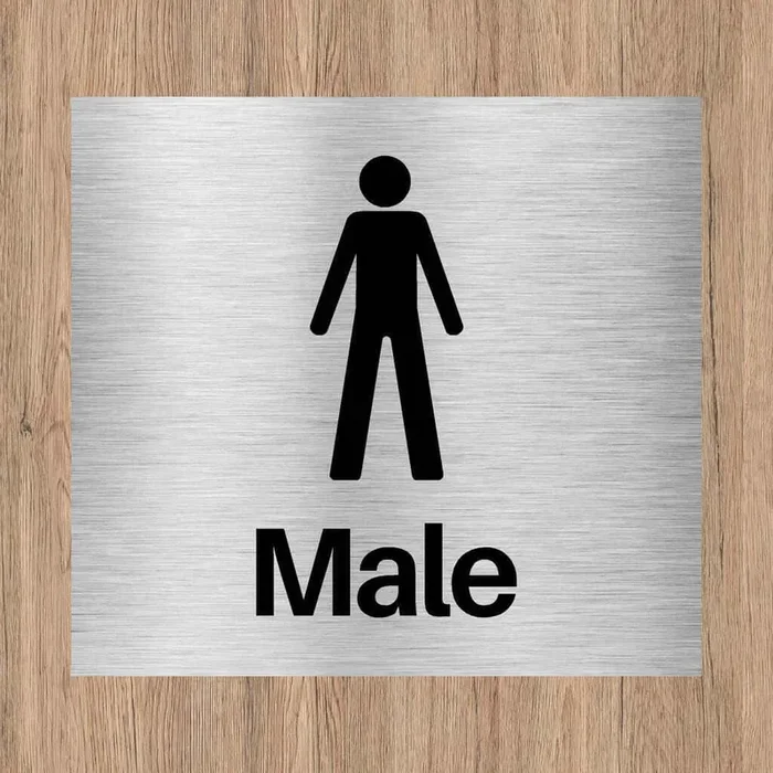 Brushed Silver Male Toilets Sign