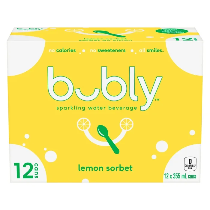 Bubly Sparkling Water Beverage Lemon Sorbet, 12-Pack, 355 ml