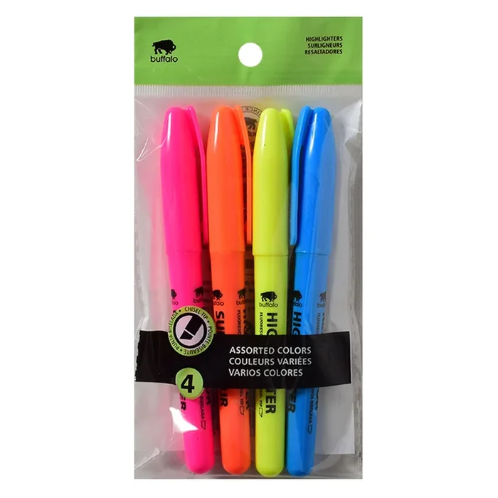Buffalo Assorted Colour Highlighters, 4-Pack
