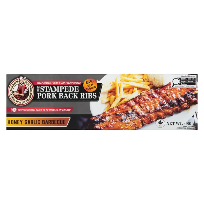 Butcher’s Selection Our Stampede Pork Back Ribs Honey Garlic Barbecue, 680 g