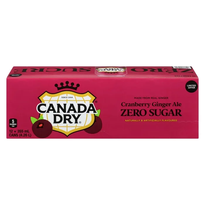 Canada Dry Zero Sugar Cranberry Ginger Ale, 12-Pack, 355 ml