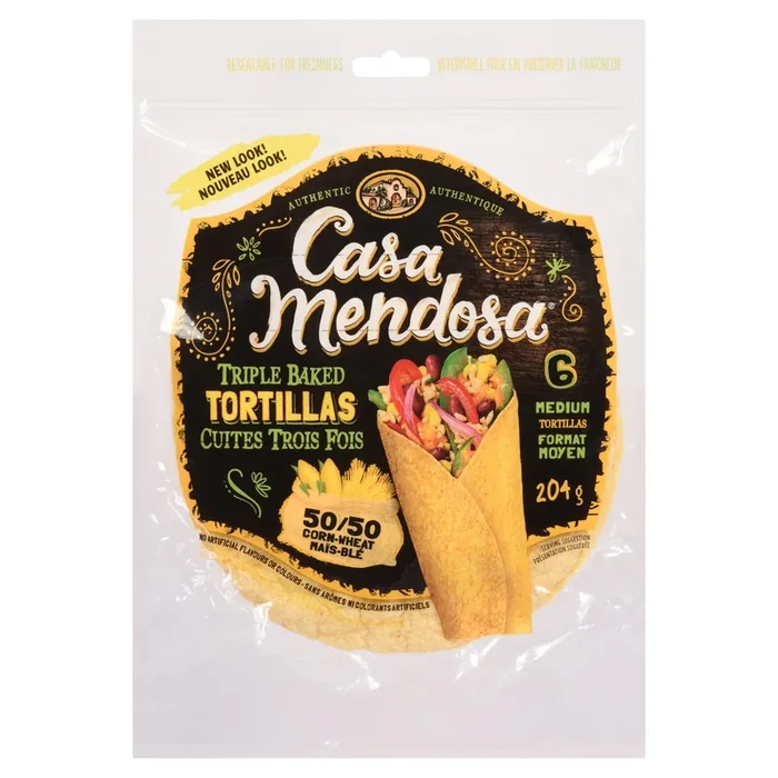 Casa Mendosa Tortillas Triple Baked 50/50 Corn-Wheat Medium Tortillas, 6-Pack, 204-g