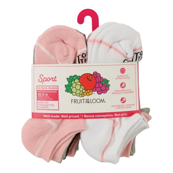 Chaussettes de sport, Fruit of the Loom pour filles, emb. de 10, assortiment