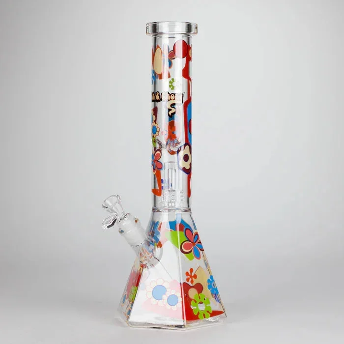 Cheech & Chong® Glass – 15″ Clear Power To The Flower Dual Chamber Hex Water Pipe