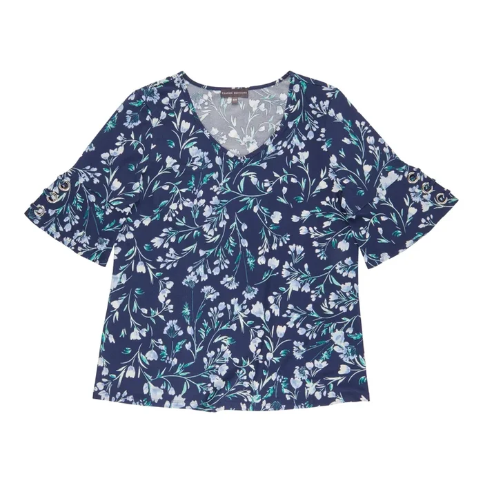 Classic Editions Women’s Printed Short Sleeve with Sleeve Rings