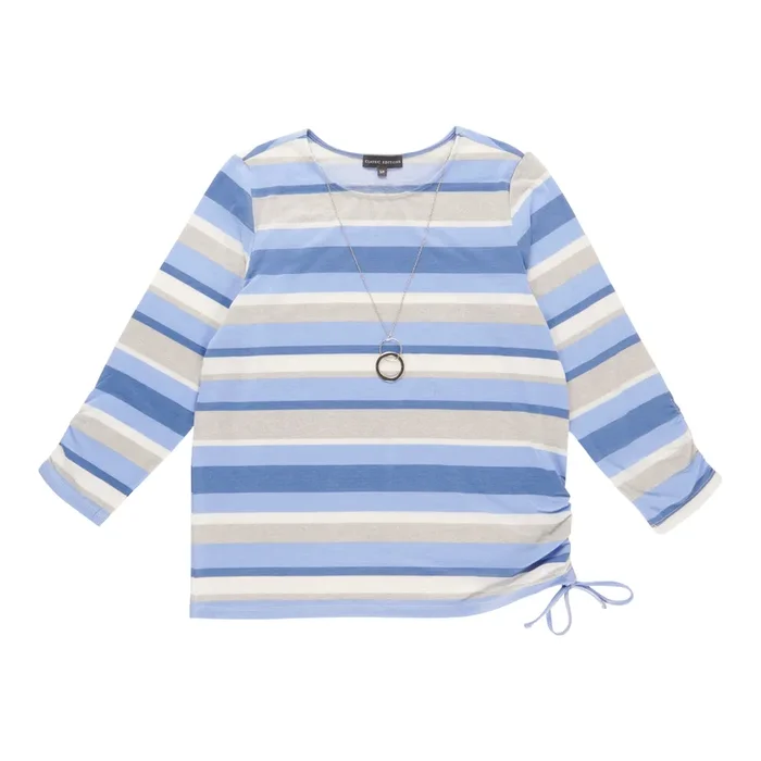 Classic Editions Women’s Striped Long Sleeve Top with Necklace