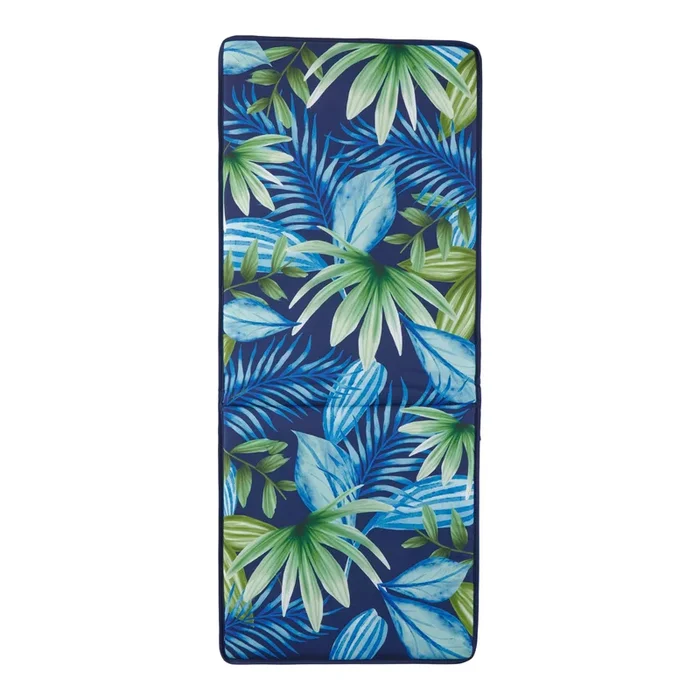 Classic Navy Tropical Leaf Print High Back Outdoor Chair Pad, 42-in x 17.5-in.