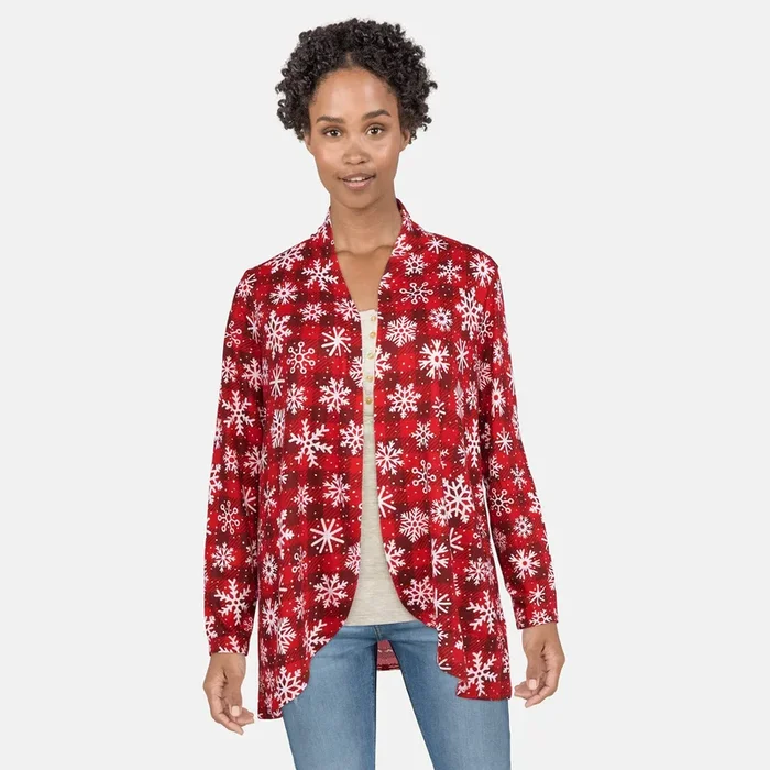 Comfy Cozy Women’s Open Front Christmas Cardigan