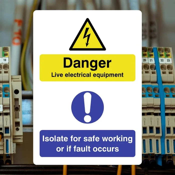 Danger Live Electrical Equipment Isolate For Safe Working Sign