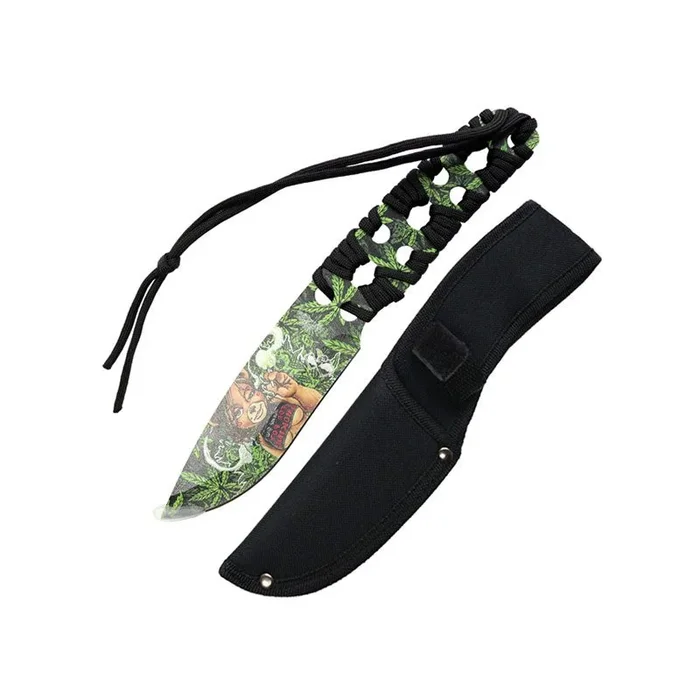 Defender – 10″ 3D Leaves & Girl Pattern Hunting Knife