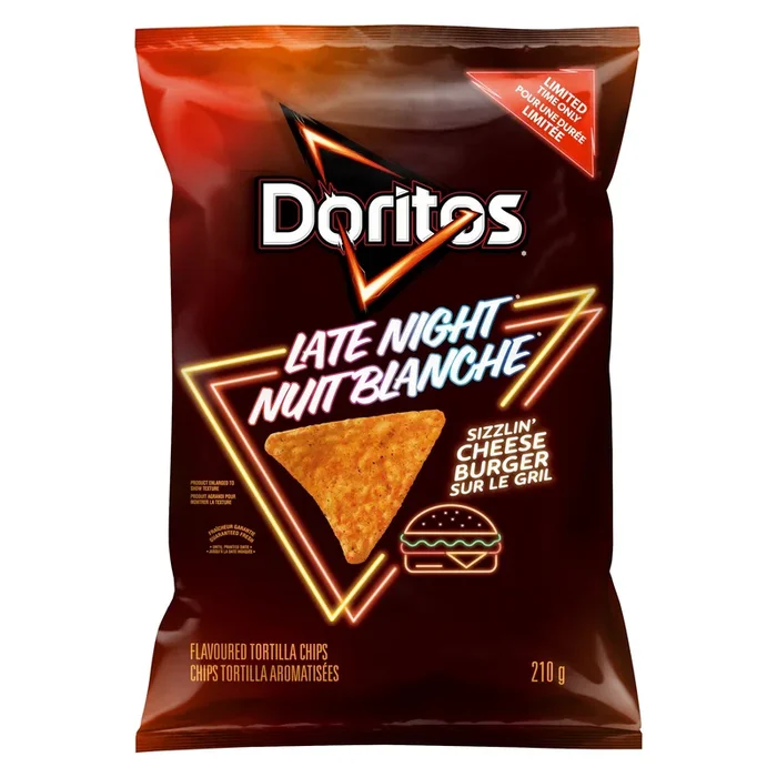 Doritos Late Night Flavoured Tortilla Chips Sizzlin’ Cheeseburger, 210 g