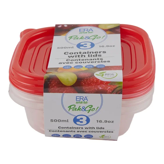 ERAware Food Containers, Red, 500-ml, 3 Pack