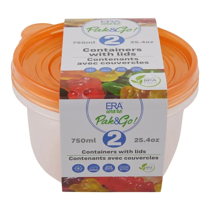 ERAware Food Storage Containers, Orange, 750-ml, 2 Pack