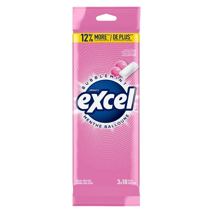 Excel Bubblemint Gum Pack, 18 Pieces, 3-Pack