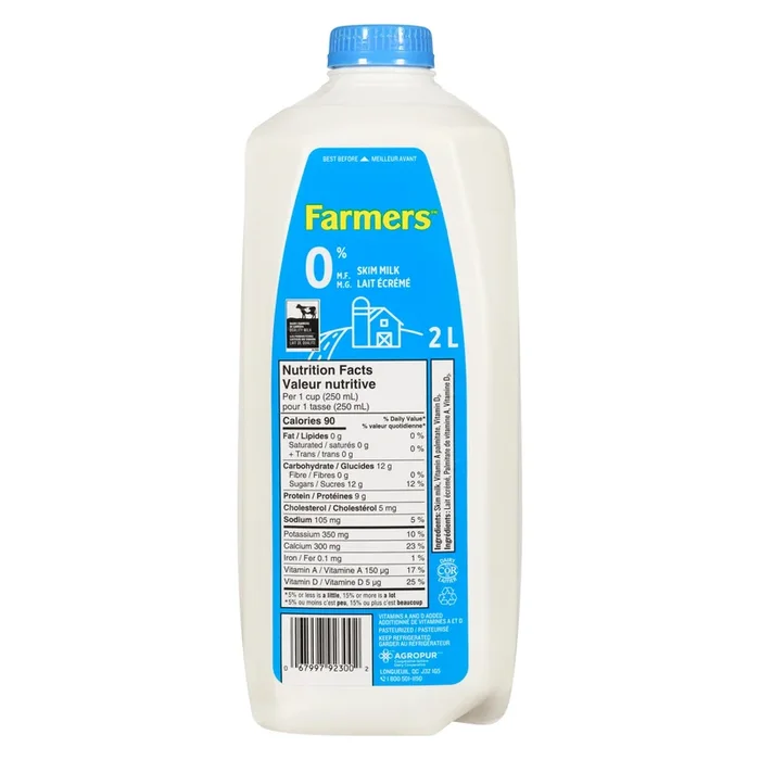 Farmers Skim Milk 0% M.F., 2 L