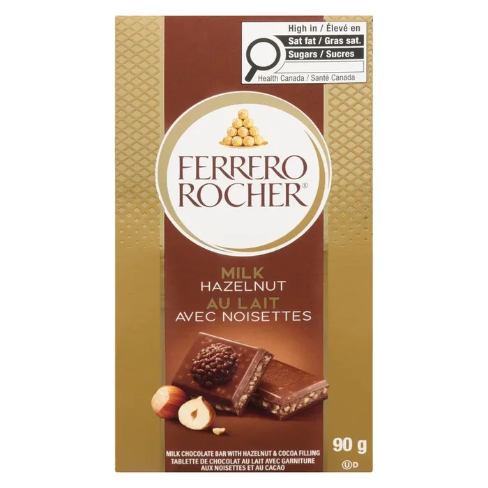 Ferrero Rocher Milk Chocolate Bar with Hazelnut & Cocoa Filling, 90 g