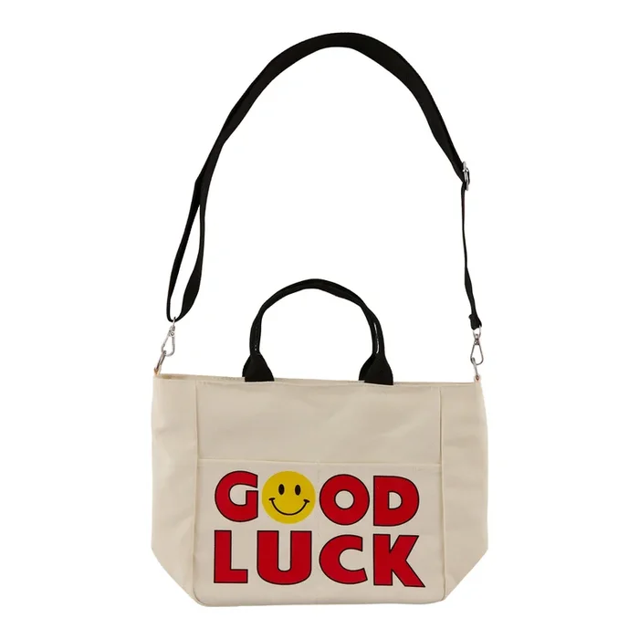 Fourre-tout en toile avec motif de visages souriants pour femmes