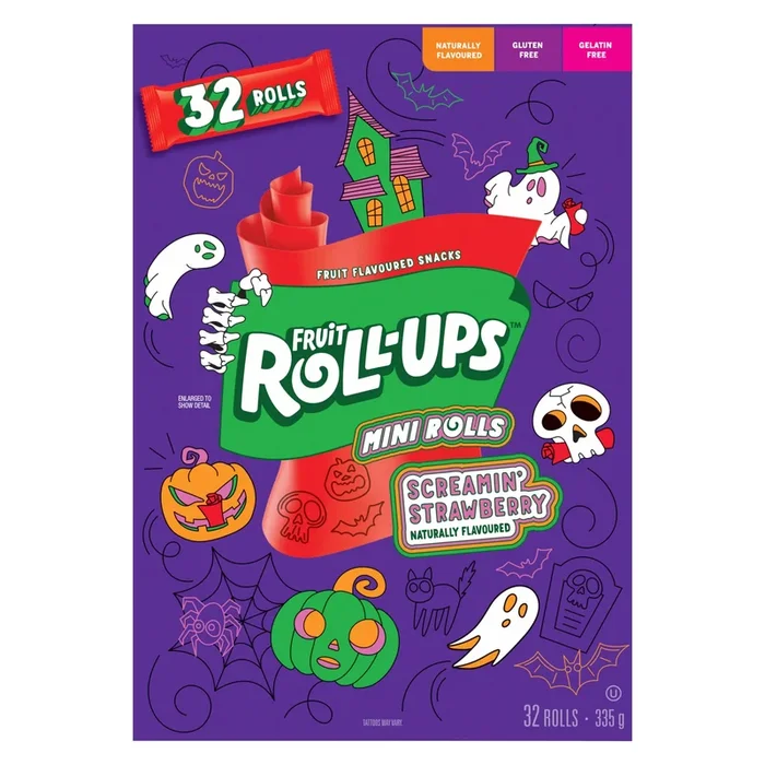 Fruit Roll-Ups Fruit Flavoured Snacks Mini Rolls Screamin’ Strawberry, 32-Pack, 335 g