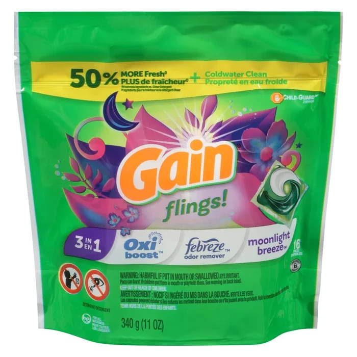 Gain Flings Moonlight Breeze 3-in-1 Laundry Detergent Pods, 16-Pack