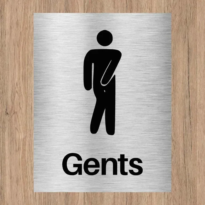 Gents Toilet Comic Sign Silver