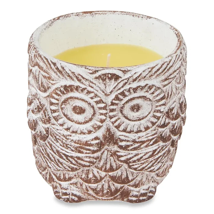Giant Value Citronella Candle with Cement Owl Pot, 4.5-in x 4.3-in, Brown