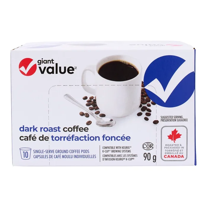Giant Value Dark Roast Coffee, 10-Pack, 90 g