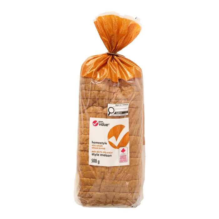 Giant Value Homestyle Whole Wheat Bread, 500 g