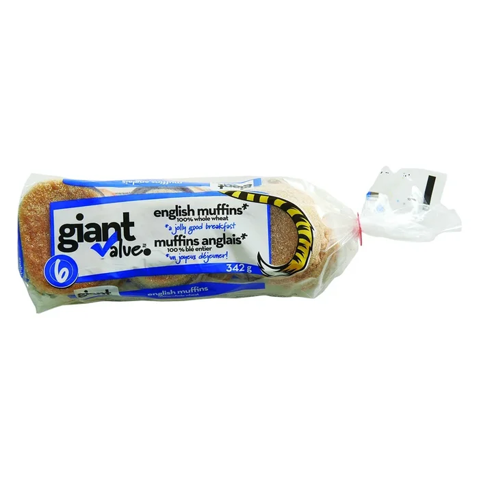 Giant Value Whole Wheat English Muffins, 6 Pack, 342-g