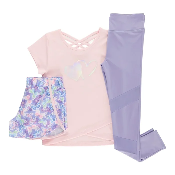 Girls’ Athletic Top and Bottoms Set, 3-Piece