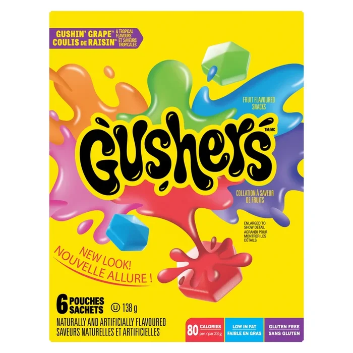 Gushers aux fruits coulis de raisin et saveurs tropicales de Betty Crocker, paquet de 6, 138 g